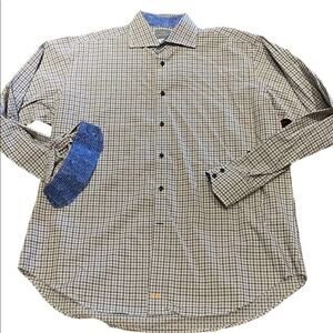 Thomas Dean men’s extra large dress shirt 100% Pima cotton in a gray, blue cuffs